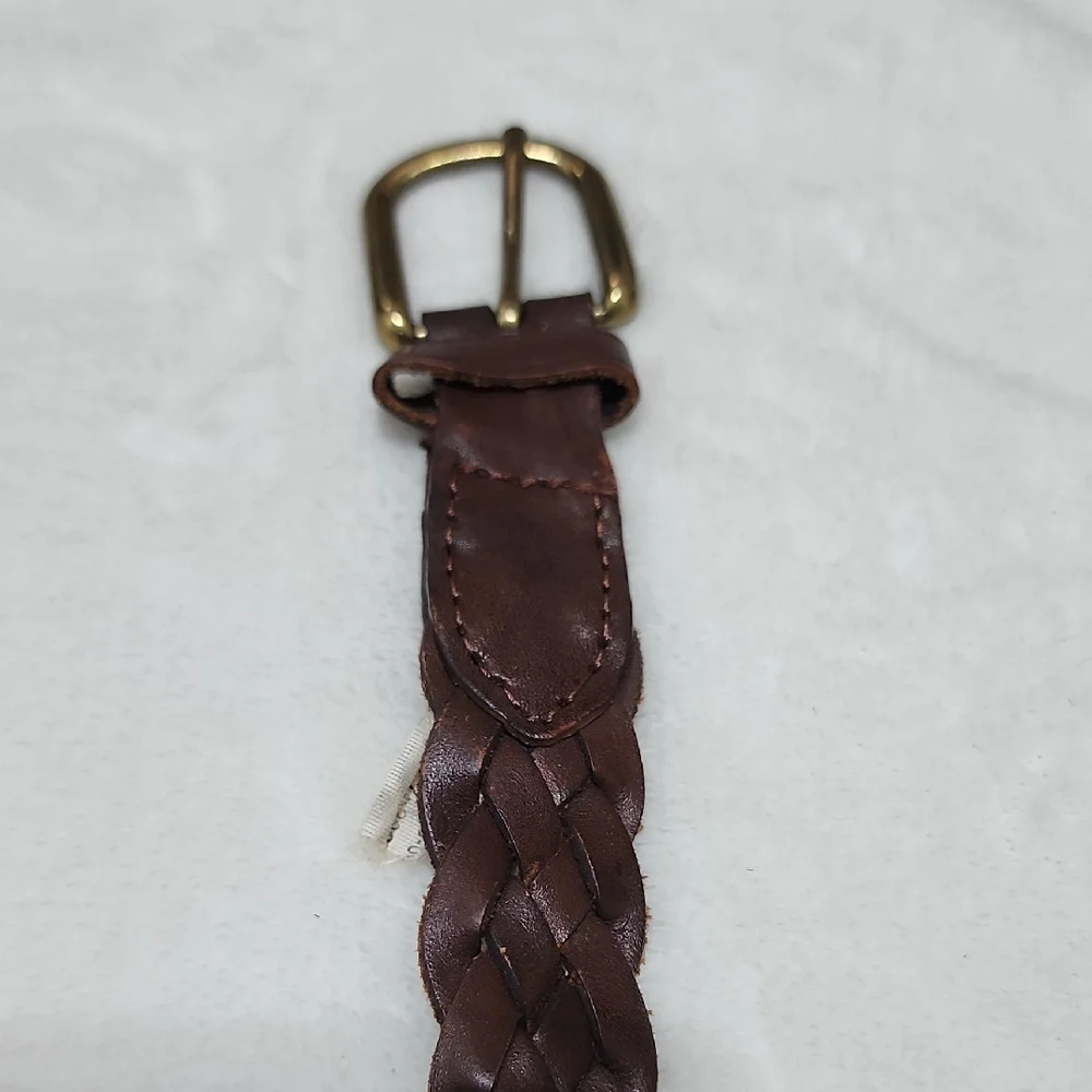 Kid's Braided Brown Leather Belt L/XL